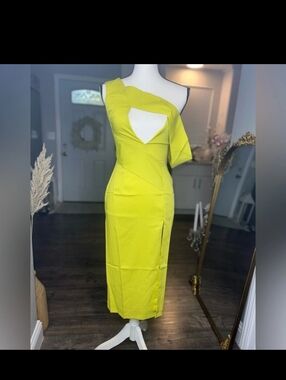 Santoni Lemon Yellow Midi Dress with Front Slit
